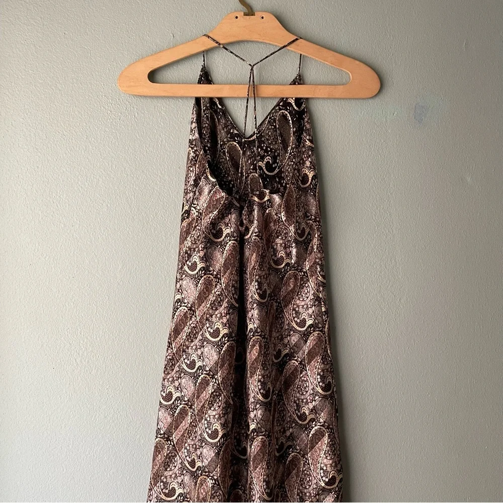 Indulgence | Vintage 70s Rare Paisley Brown Silky Maxi Slip Nightgown Dress - Picture 8 of 14